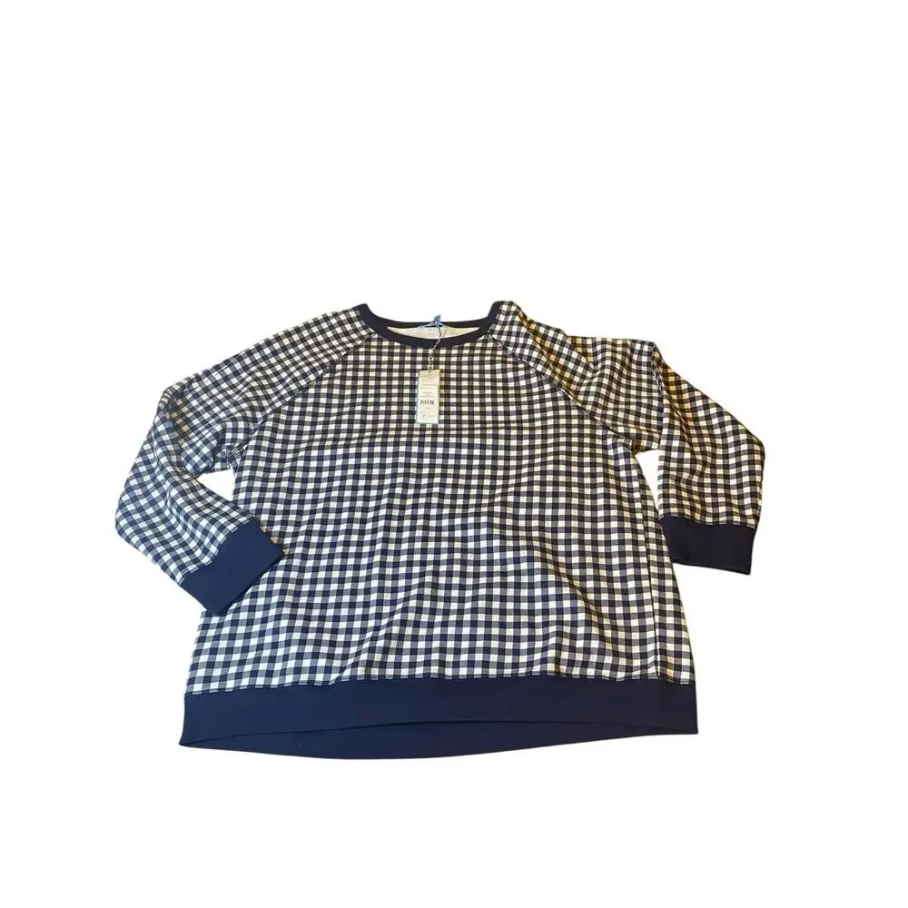 Draper James 1X Womens Natalie Sweatshirt Nassau Navy Gingham Classic Nautical - Picture 8 of 14